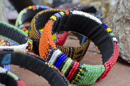 These are examples of the fine craftmanship demonstrated by this beadwork by the Ndebele tribe in Joahnnesburg South Africaの写真素材