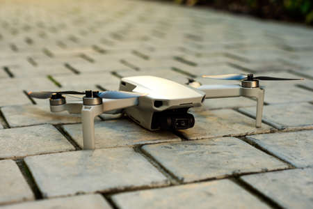 a drone on paving ready for takeoff