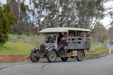 Adelaide, Australia - September 25, 2016: Vintage 1926 Chevrolet Series V Charabanc driving on country roads near the town of Birdwood, South Australia.のeditorial素材