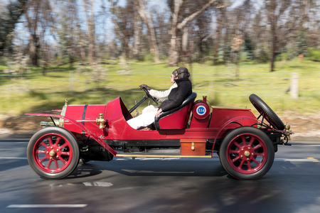 Adelaide, Australia - September 25, 2016: Vintage 1911 Fiat Tipo 1 Spider driving on country roads near the town of Birdwood, South Australia.のeditorial素材