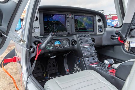 Avalon, Australia - February 26, 2013: Cockpit of Cirrus SR22T VH-EPG high performance light aircraft.のeditorial素材