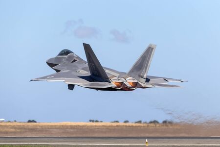 Avalon, Australia - March 2, 2013: United States Air Force (USAF) Lockheed Martin F-22A Raptor fifth-generation, single-seat, twin-engine, stealth tactical fighter aircraft.のeditorial素材
