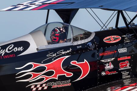 Avalon, Australia - March 3, 2013: Skip Stewart flying his highly modified Pitts S-2S biplane...