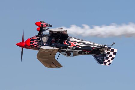 Avalon, Australia - March 3, 2013: Skip Stewart flying his highly modified Pitts S-2S biplane...