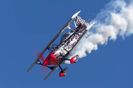 Avalon, Australia - March 3, 2013: Skip Stewart flying his highly modified Pitts S-2S biplane...