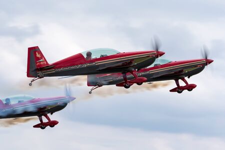 RAF Waddington, Lincolnshire, UK - July 7, 2014: Royal Jordanian Falcons aerobatic team Extra...