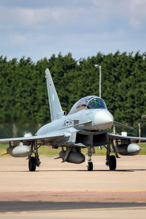 RAF Waddington, Lincolnshire, UK - July 7, 2014: German Air Force (Luftwaffe) Eurofighter EF-2000 Typhoon fighter jet aircraft.のeditorial素材