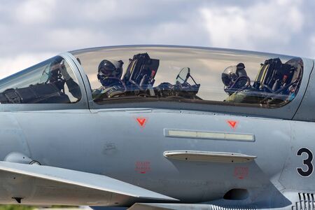 RAF Waddington, Lincolnshire, UK - July 7, 2014: German Air Force (Luftwaffe) Eurofighter EF-2000 Typhoon fighter jet aircraft.のeditorial素材