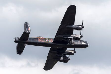 RAF Waddington, Lincolnshire, UK - July 5, 2014: Royal Air Force (RAF) Battle Of Britain Memorial Flight Avro Lancaster bomber PA474 aircraft.のeditorial素材