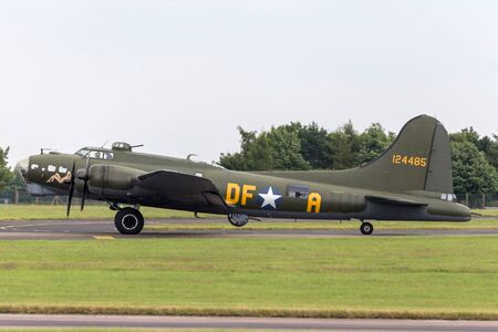 RAF Waddington, Lincolnshire, UK - July 5, 2014: World War II era Boeing B-17 Flying Fortress bomber...