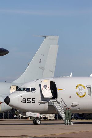 RAF Waddington, Lincolnshire, UK - July 7, 2014: United States Navy (USN) Boeing P-8A Poseidon...