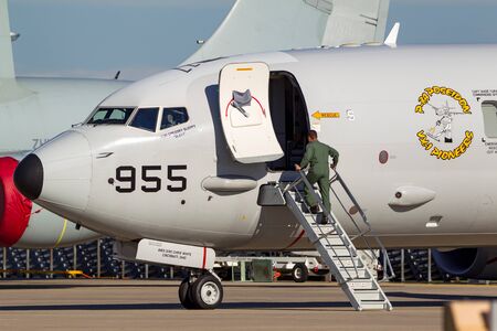 RAF Waddington, Lincolnshire, UK - July 7, 2014: United States Navy (USN) Boeing P-8A Poseidon...