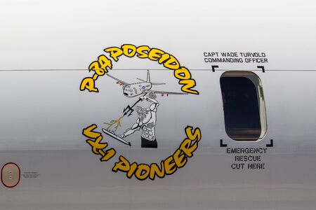 RAF Waddington, Lincolnshire, UK - July 7, 2014: United States Navy (USN) Boeing P-8A Poseidon...