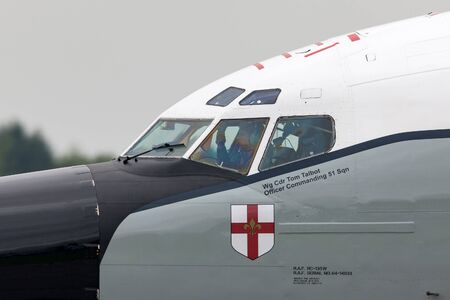 RAF Waddington, Lincolnshire, UK - July 5, 2014: Royal Air Force (RAF) Boeing RC-135W Air Seeker (Rivet Joint) Reconnaissance aircraft ZZ664 at RAF Waddington.のeditorial素材