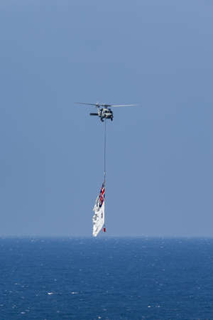 Sydney, Australia - October 4, 2013: Royal Australian Navy (RAN) Sikorsky S-70B-2 Seahawk Helicopter...