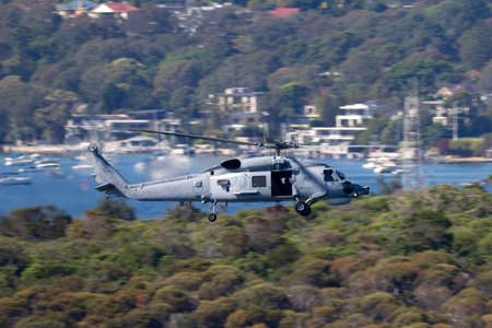Sydney, Australia - October 4, 2013: Royal Australian Navy (RAN) Sikorsky S-70B-2 Seahawk Helicopter...