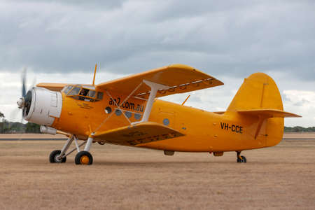RAAF Williams, Point Cook, Australia - March 2, 2014: Antonov AN-2 biplane VH-CCE taxiâ€™s...