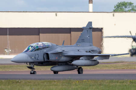 RAF Fairford, Gloucestershire, UK - July 14, 2014: Hungarian Air Force (Magyar Legiero) SAAB JAS-39D...