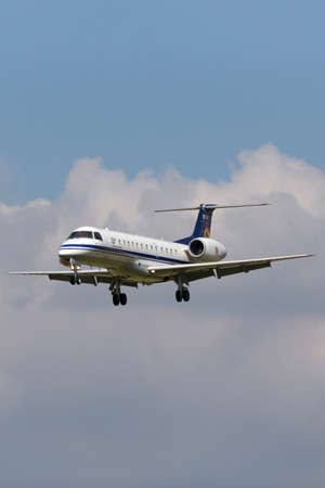 RAF Fairford, Gloucestershire, UK - July 11, 2014: Belgian Air Component (Belgian Air Force) Embraer ERJ-135LR (Legacy 600) VIP jet aircraft CE-02.のeditorial素材