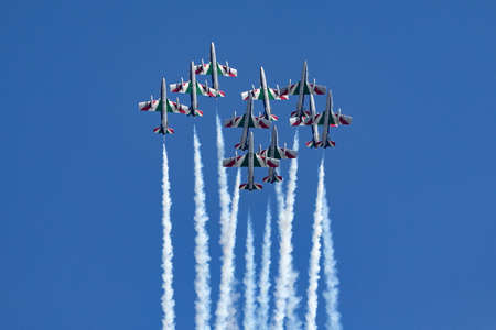 RAF Fairford, Gloucestershire, UK - July 12, 2014: Frecce Tricolori formation display team of the...