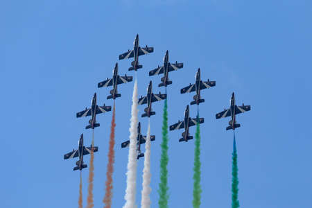 RAF Fairford, Gloucestershire, UK - July 14, 2014: Frecce Tricolori formation display team of the...