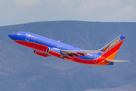 Las Vegas, Nevada, USA - May 8, 2013: Southwest Airlines Boeing 737 airliner taking off from McCarran International Airport in Las Vegas.のeditorial素材