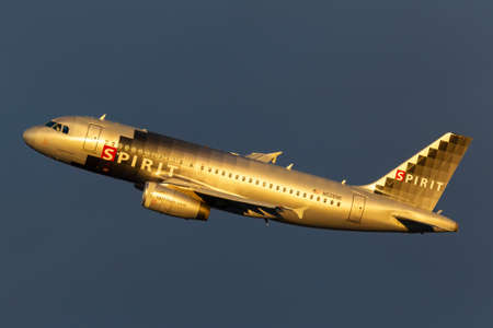 Las Vegas, Nevada, USA - May 9, 2013: Spirit Airlines Airbus A319 regional airliner aircraft taking...
