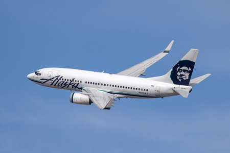Las Vegas, Nevada, USA - May 8, 2013: Alaska Airlines Boeing 737-700 airliner taking off from...