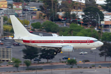 Las Vegas, Nevada, USA - May 6, 2013: Boeing 737 operated by defense contractor EG&G (Janet Airlines) to transport workers to and from the highly secretive and famous Area 51 base at Groom Lake.のeditorial素材