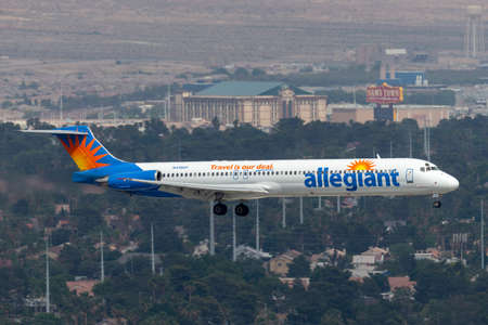 Las Vegas, Nevada, USA - May 5, 2013: Allegiant Air McDonnell Douglas MD-83 airliner on approach to land at McCarran International Airport in Las Vegas.のeditorial素材