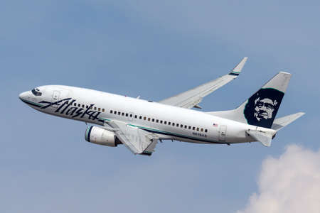 Las Vegas, Nevada, USA - May 8, 2013: Alaska Airlines Boeing 737-700 airliner taking off from McCarran International Airport in Las Vegas.のeditorial素材