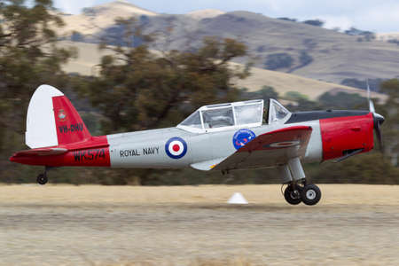 Rowland Flat, Australia - April 14, 2013: 1952 De Havilland Canada DHC-1 T Mk.10 Chipmunk single engine light aircraft formerly used by the Royal Navy.のeditorial素材