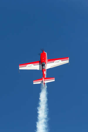 Rowland Flat, Australia - April 14, 2013:  Aerobatic pilot Paul Andronicou flying a single engine Extra 300S aerobatic aircraft VH-XTR.のeditorial素材