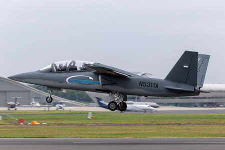 Farnborough, UK - July 20, 2014: Textron AirLand Scorpion multirole military aircraft N531TA.