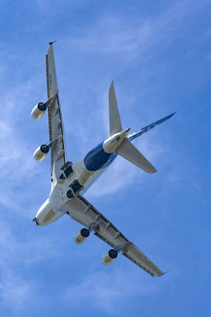 Farnborough, UK - July 19, 2014: Airbus A380-841 large four engined commercial airliner aircraft...