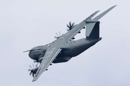 Farnborough, UK - July 20, 2014: Airbus Defence and Space A400M military cargo aircraft F-WWMS.