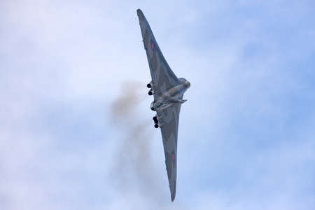 Farnborough, UK - July 19, 2014: Former Royal Air Force (RAF) Avro Vulcan B.2 bomber aircraft XH558 operated by the Vulcan to the Sky Trust.のeditorial素材