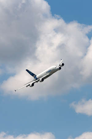 Farnborough, UK - July 15, 2014: Airbus A380-841 large four engined commercial airliner aircraft F-WWOW.のeditorial素材