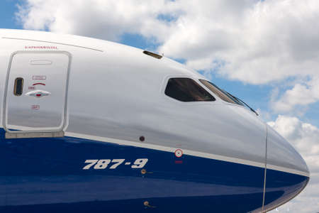 Farnborough, UK - July 17, 2014:  Boeing 787-9 âDreamlinerâ commercial airline aircraft N789EX.のeditorial素材