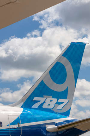 Farnborough, UK - July 17, 2014:  Boeing 787-9 âDreamlinerâ commercial airline aircraft N789EX.のeditorial素材