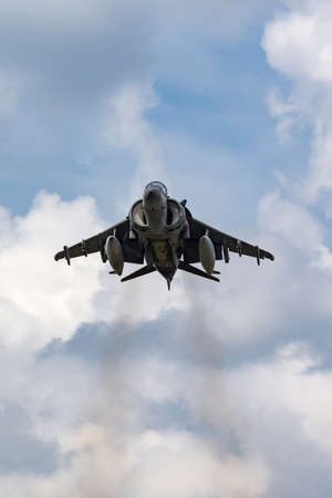 Farnborough, UK - July 21, 2014: Spanish Navy (Armada Espaola) McDonnell Douglas EAV-8B Harrier Jump Jet aircraft.のeditorial素材