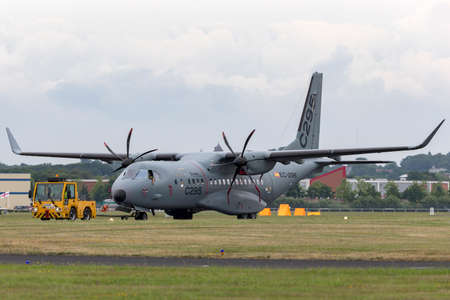 Farnborough, UK - July 19, 2014: Airbus Military (Airbus Defence and Space) CASA C-295M transport aircraft EC-296.のeditorial素材