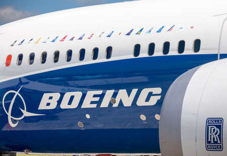 Farnborough, UK - July 17, 2014:  Boeing 787-9 âDreamlinerâ commercial airline aircraft N789EX.のeditorial素材
