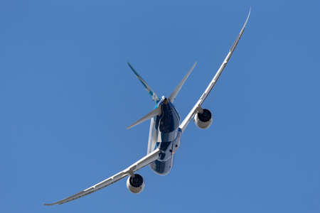 Farnborough, UK - July 16, 2014: Boeing 787-9 ÒDreamlinerÓ commercial airline aircraft N789EX.のeditorial素材