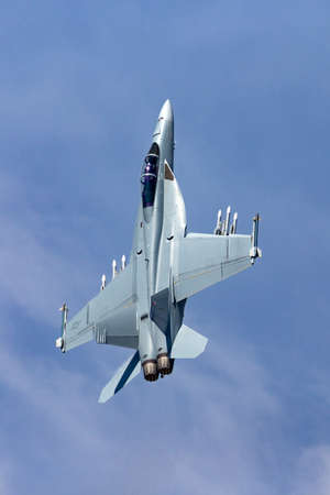 Farnborough, UK - July 20, 2014: United States Navy Boeing F/A-18F Super Hornet multirole fighter aircraft.のeditorial素材
