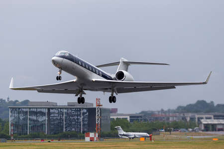 Farnborough, UK - July 19, 2014: NetJets Gulfstream Aerospace G550 CS-DKK.
