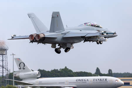 Farnborough, UK - July 19, 2014: United States Navy Boeing F/A-18F Super Hornet multirole fighter...