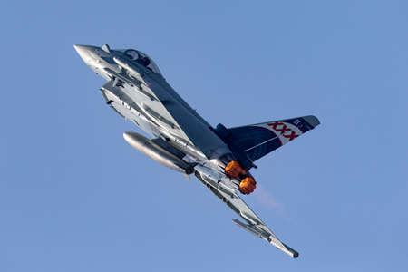 Farnborough, UK - July 20, 2014: Royal Air Force (RAF) Eurofighter EF-2000 Typhoon FGR4 ZK343 from...