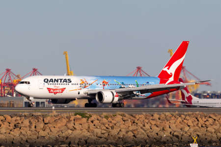 Sydney, Australia - October 10, 2013: Qantas Boeing 767 airliner with special markings to promote...