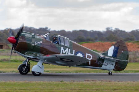 Temora, Australia - August 3, 2013: Cockpit are of Former Royal Australian Air Force (RAAF) Commonwealth Aircraft Corporation CA-13 Boomerang fighter aircraft VH-MHR.のeditorial素材